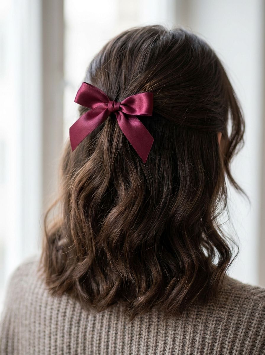 Half-Up mit kleiner Schleife - Abschlussball Frisuren mittellang
